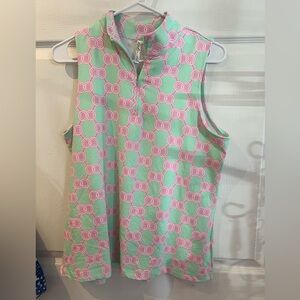 Lulu-B Green and Pink Patterned Sleeveless Blouse